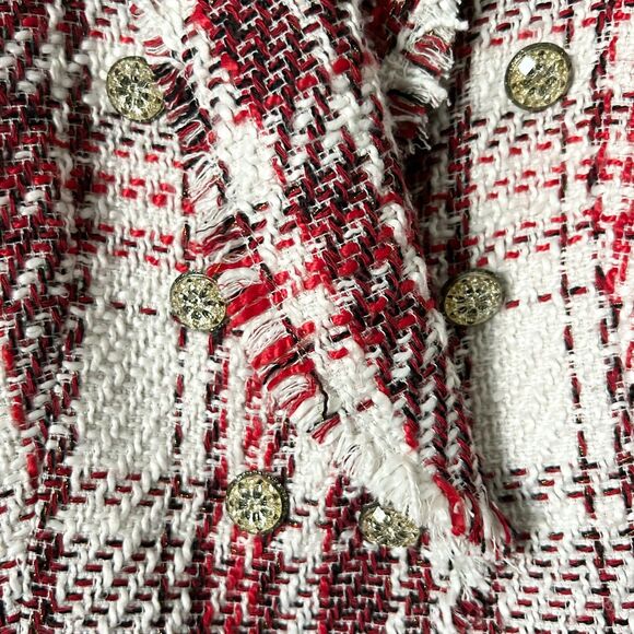 Zara Double-Breasted Red Tweed Blazer Jacket Jewel Buttons Size Small - Picture 3 of 6